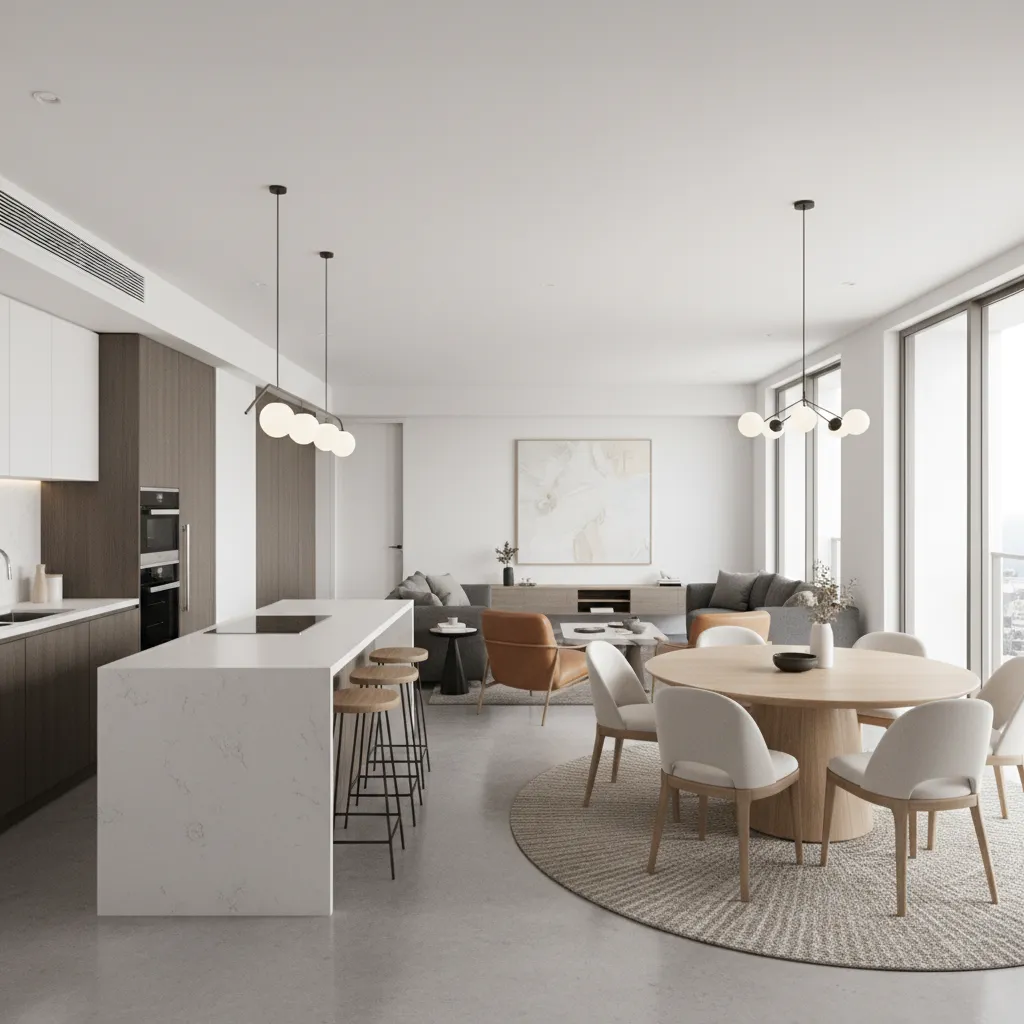 Departamento con cocina y salón integrados en espacio abierto