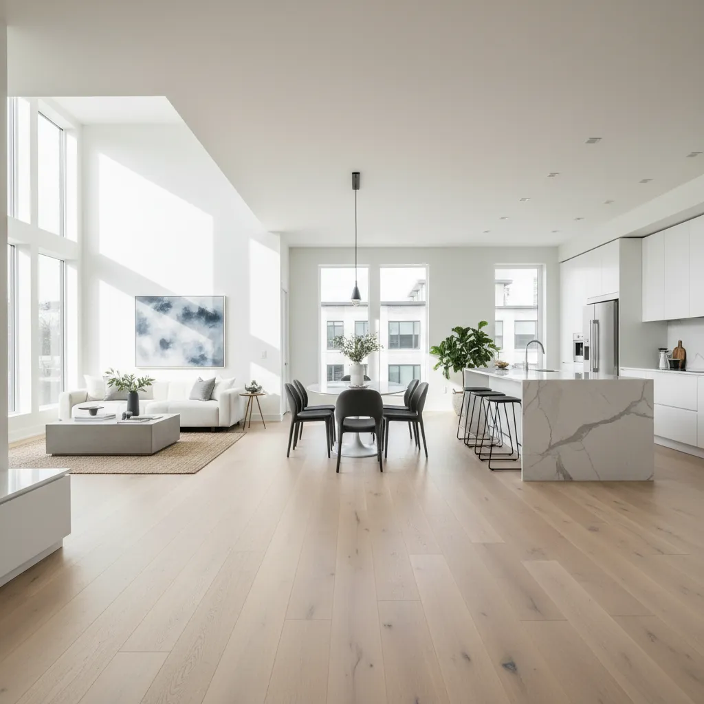 Open concept home with continuous flooring layout across rooms