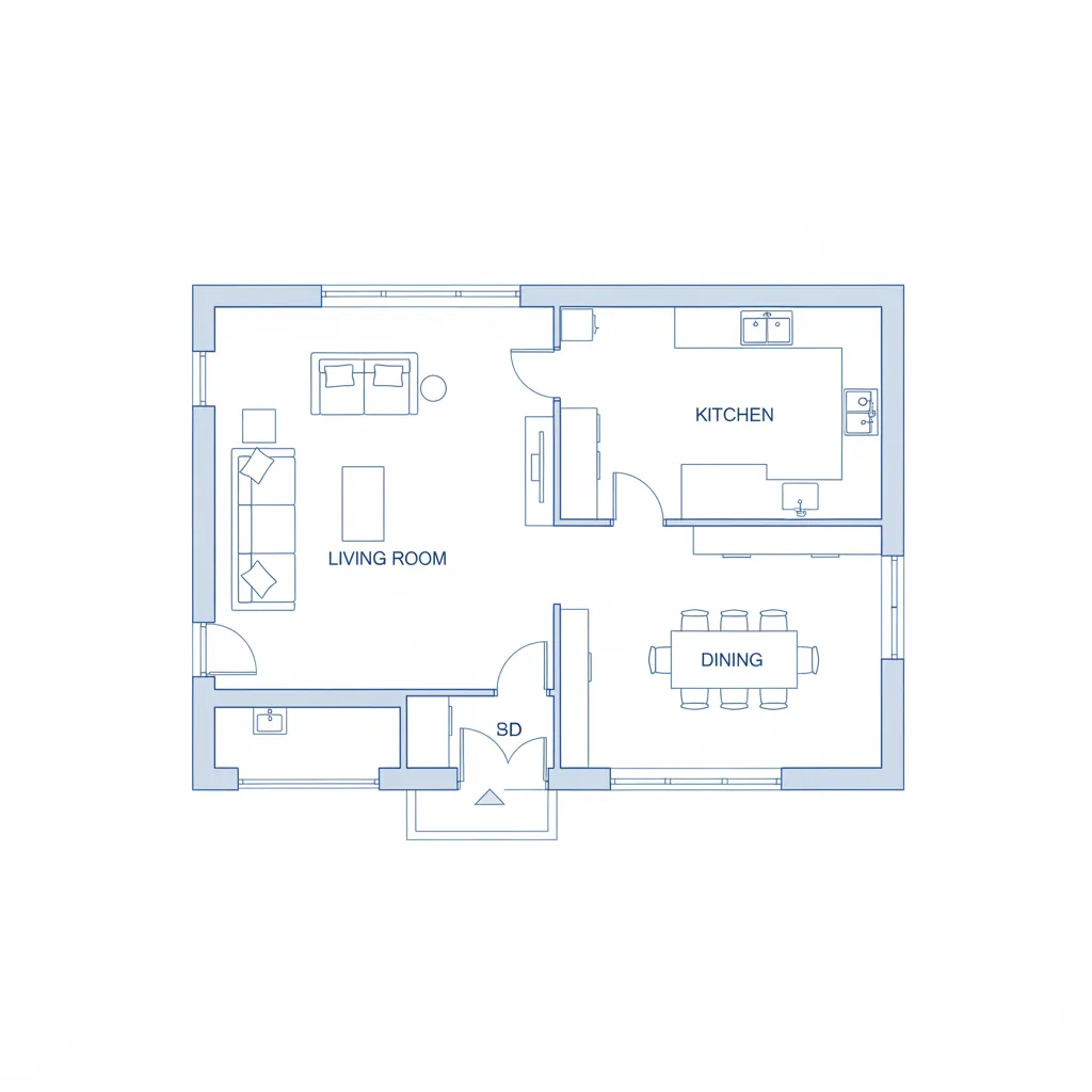 Detailed open concept home floor plan layout drawing