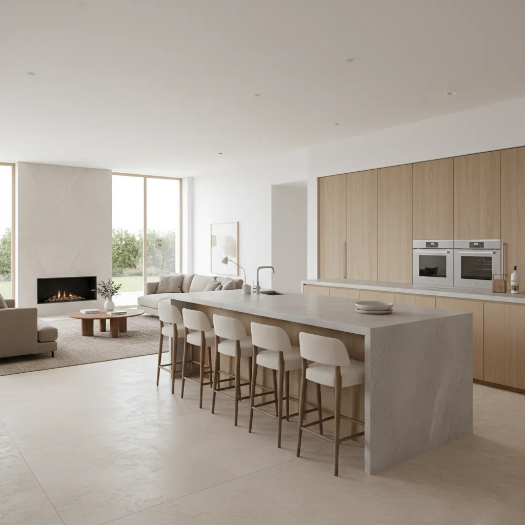 Open concept large kitchen with oversized island and seating