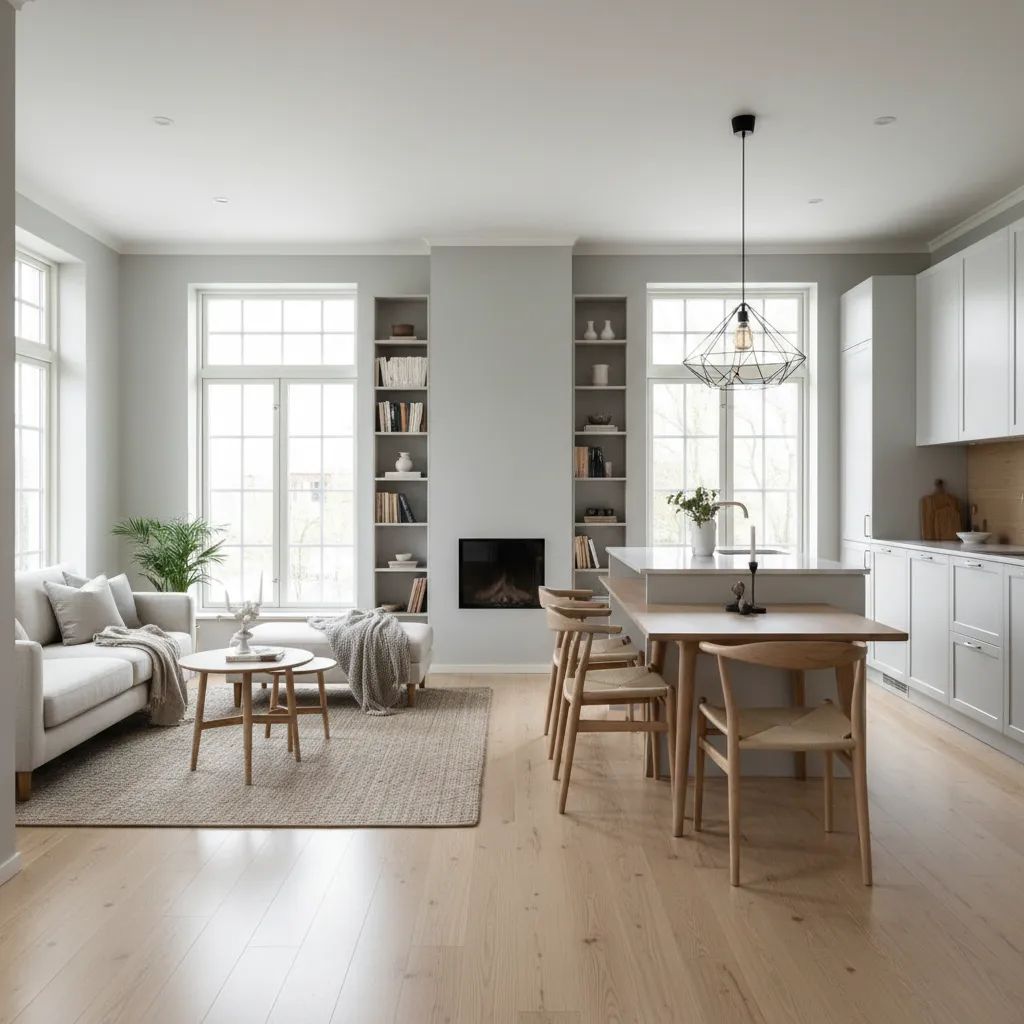 Espacio abierto con salón cocina y comedor en casa pequeña