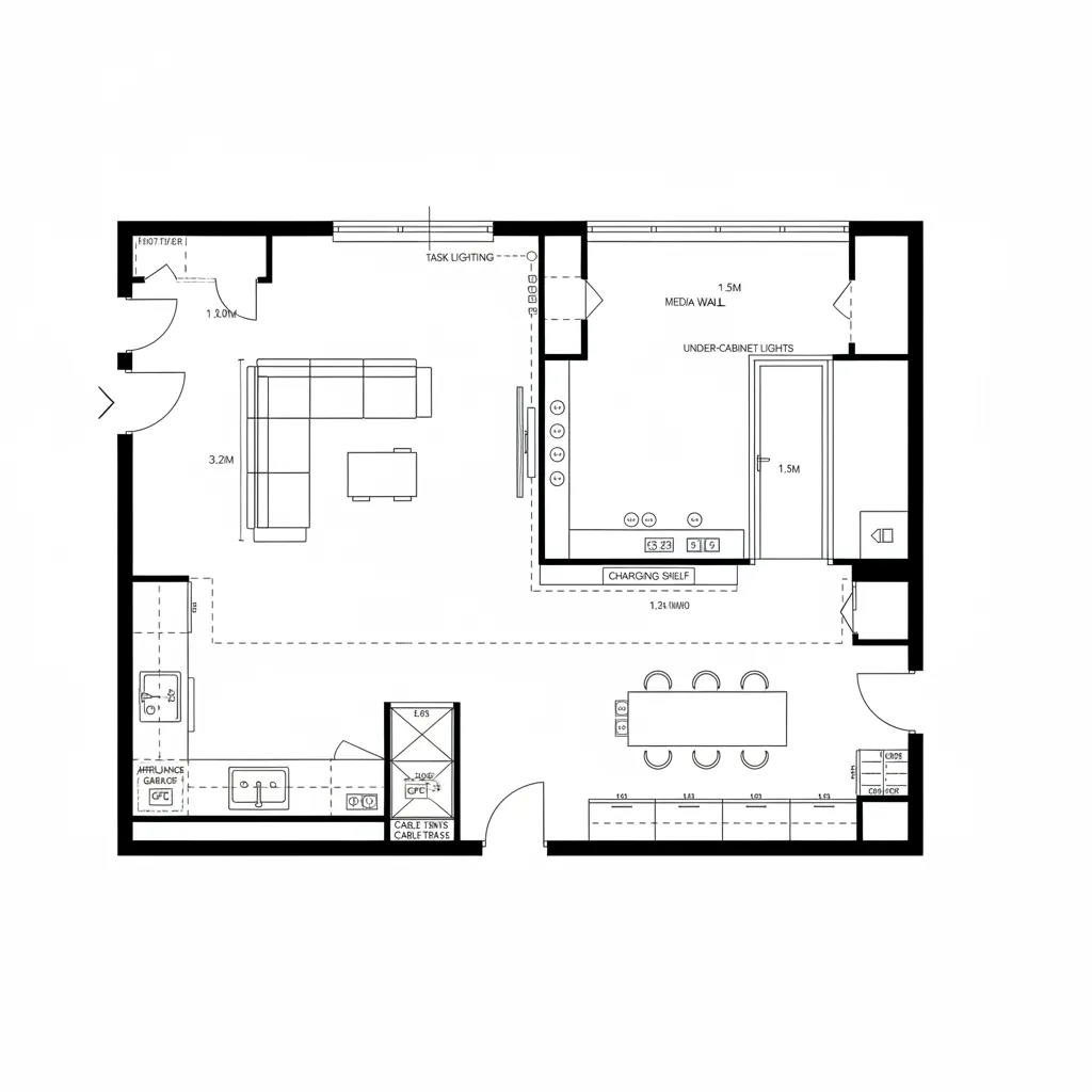 Open Core Kitchen–Living Spine