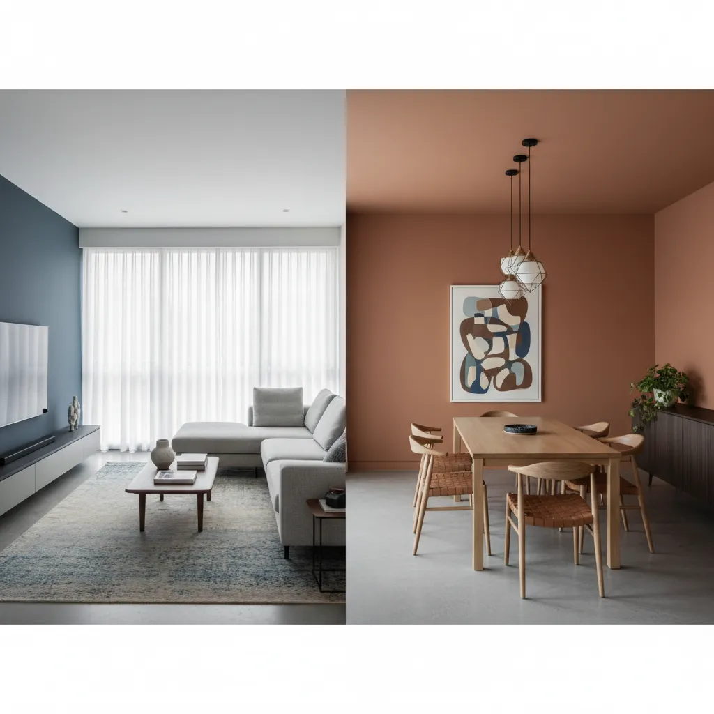 Comparison of paint colors across connected living and dining areas