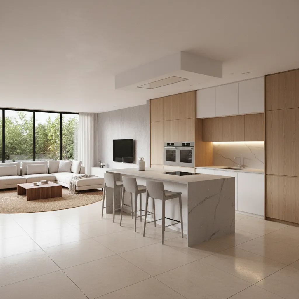 3D visualization of open kitchen remodel after wall removal