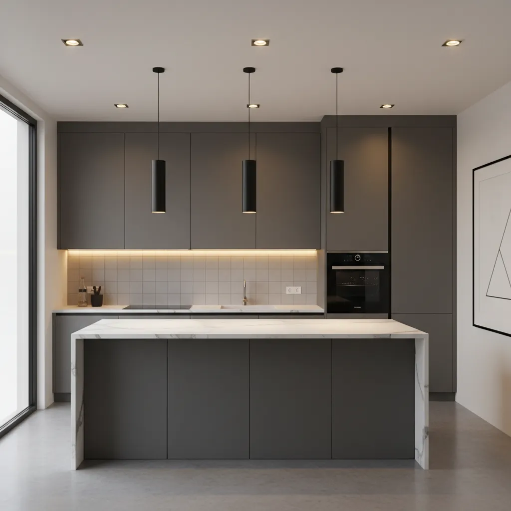 open kitchen lighting with pendant lights and under cabinet lighting