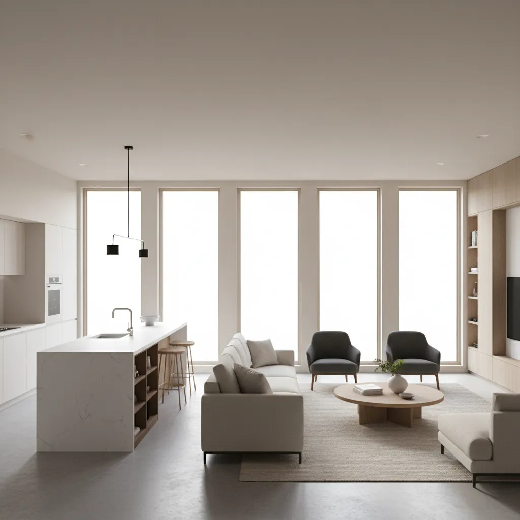 Open concept kitchen and living room after interior wall removal