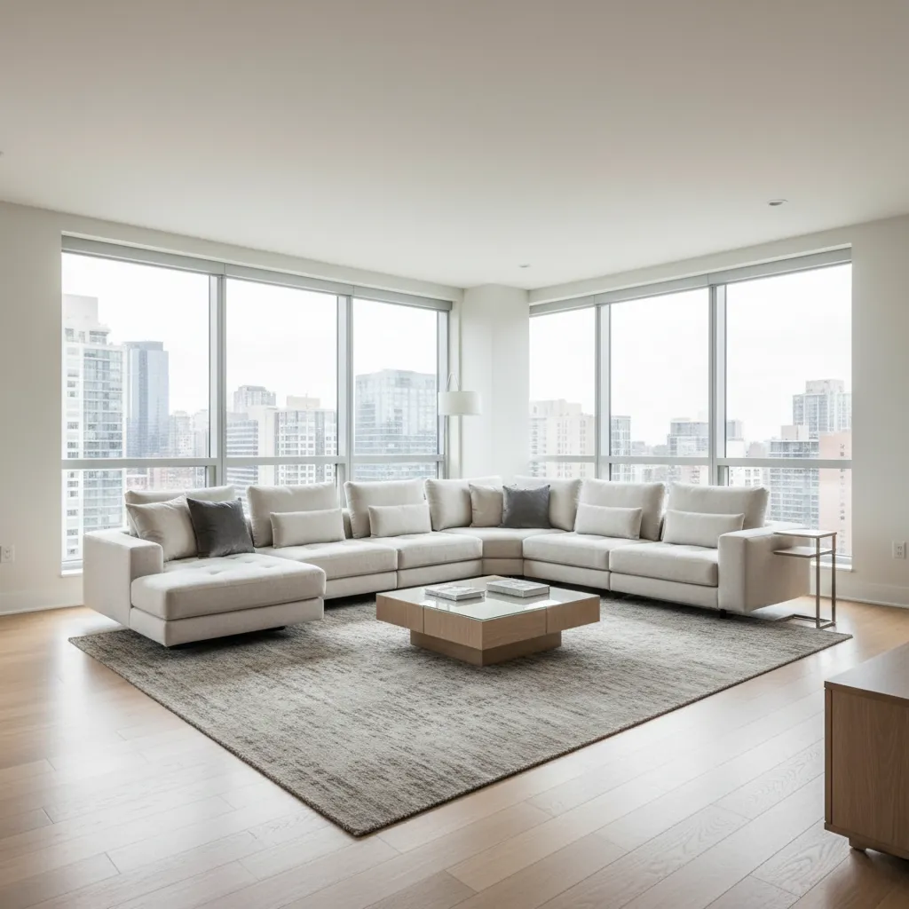 Furniture floating arrangement in open concept living room layout