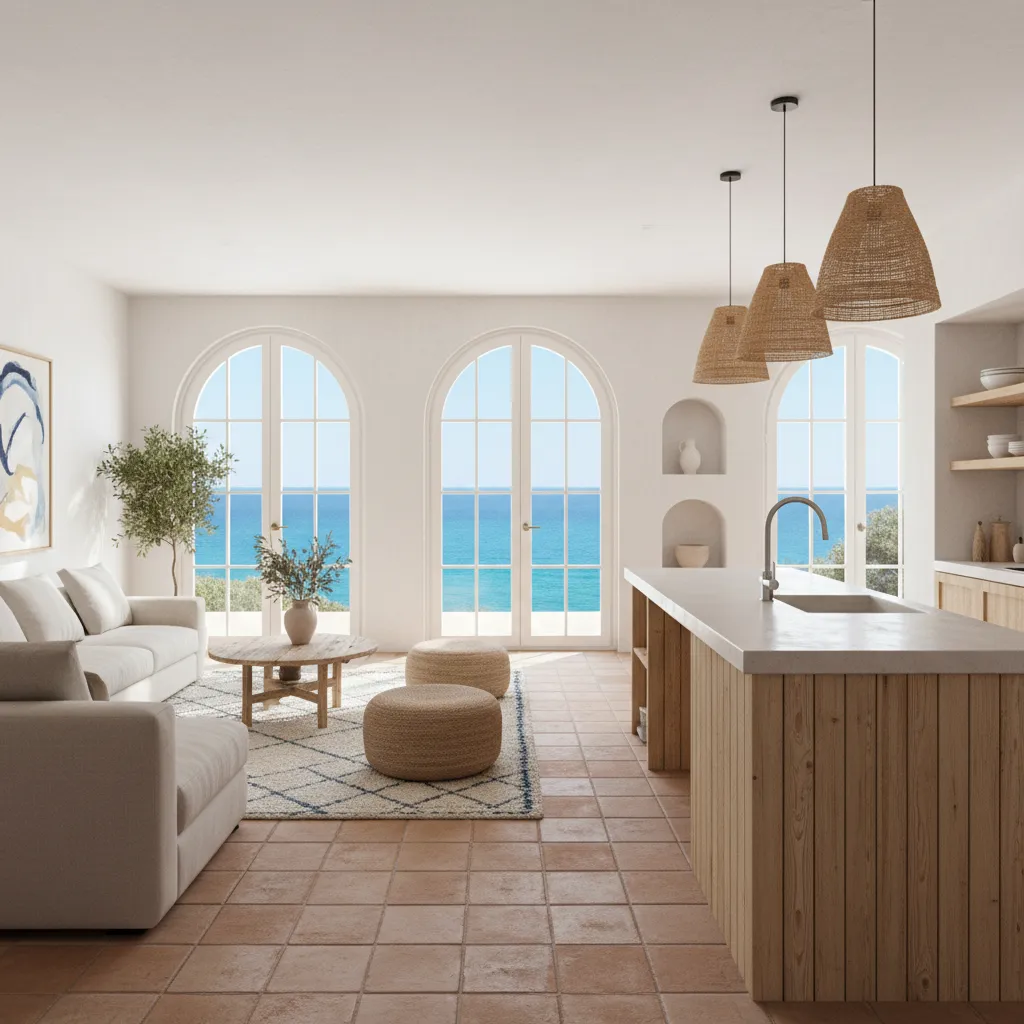 Apartamento mediterráneo con cocina abierta y salón conectado