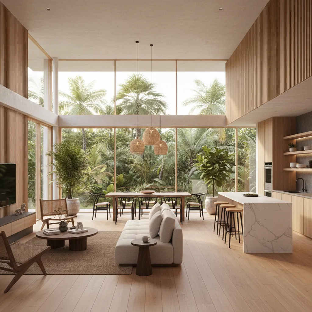 Ruang keluarga dan ruang makan konsep terbuka