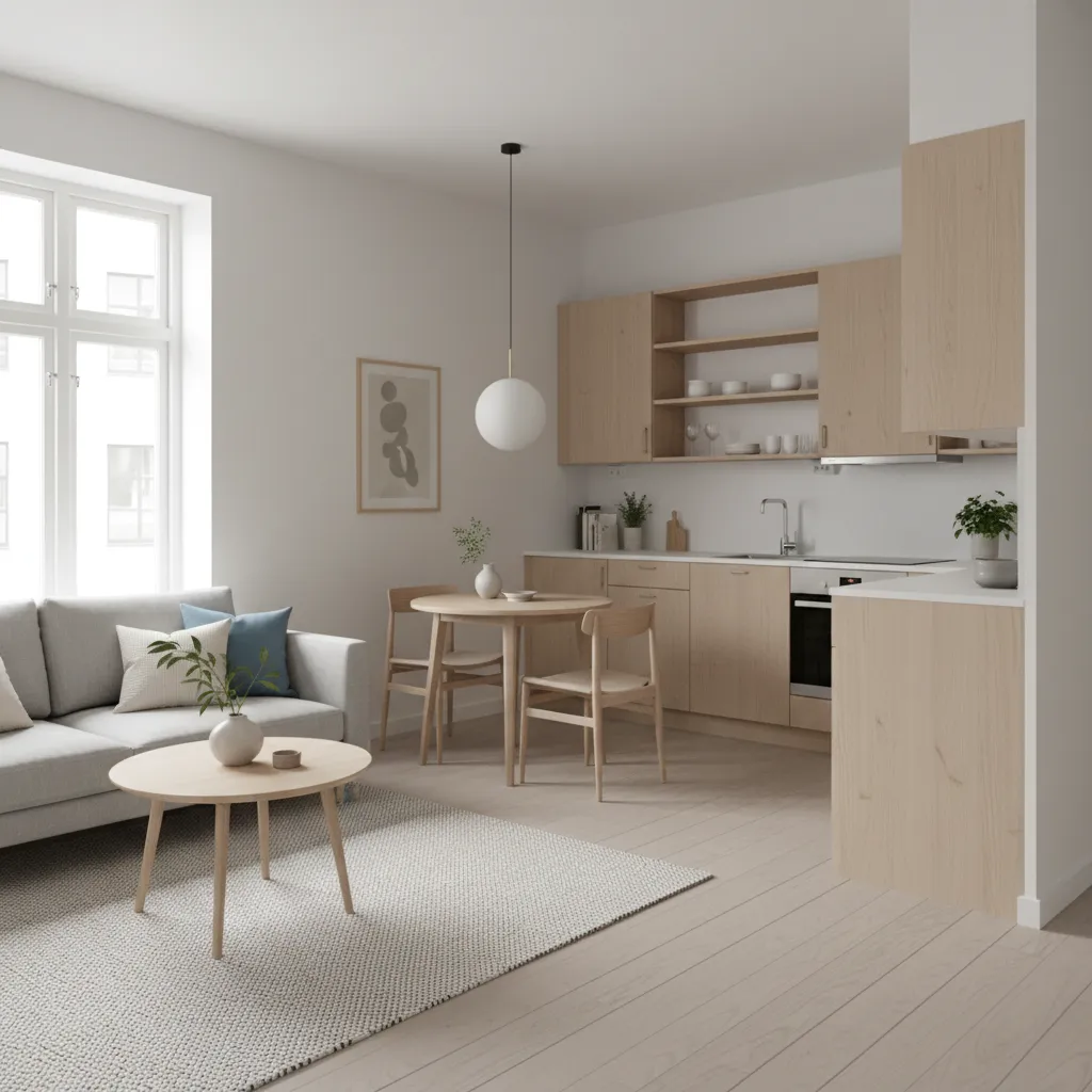 Apartamento pequeño con salón y cocina abiertos