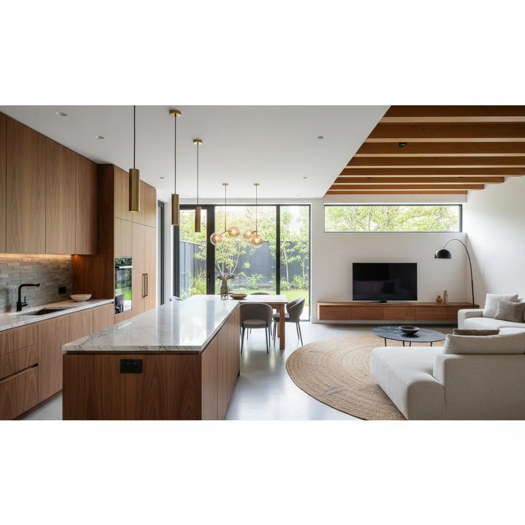 Distribución abierta en una casa pequeña con cocina y salón integrados