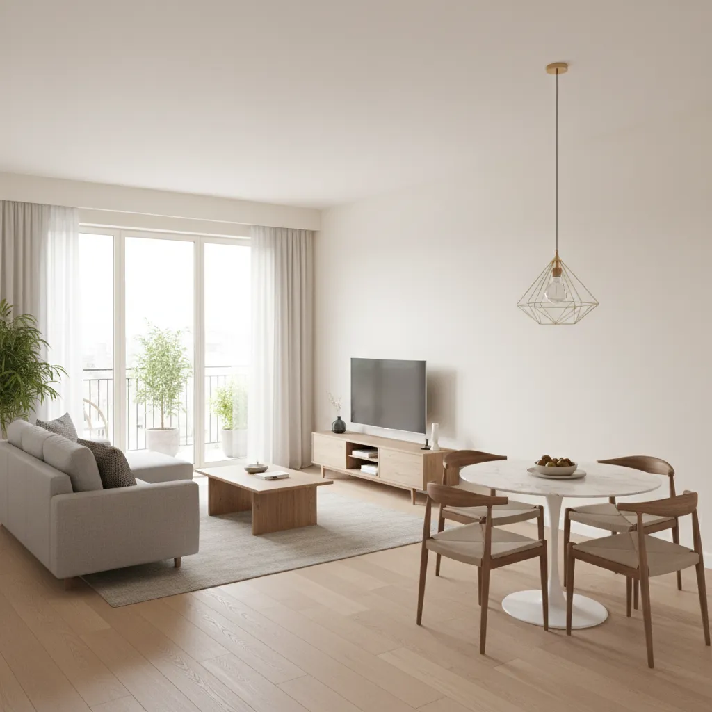 open living and dining layout in a compact apartment
