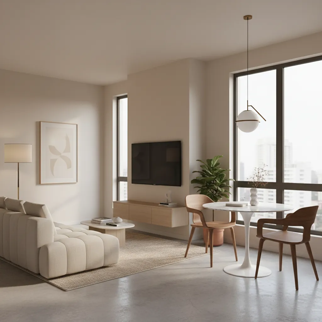 Open living and dining layout inside a 2 BHK apartment