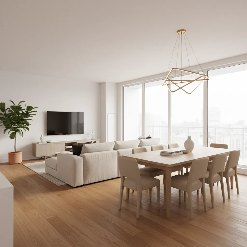 Open living and dining layout in a modern apartment interior