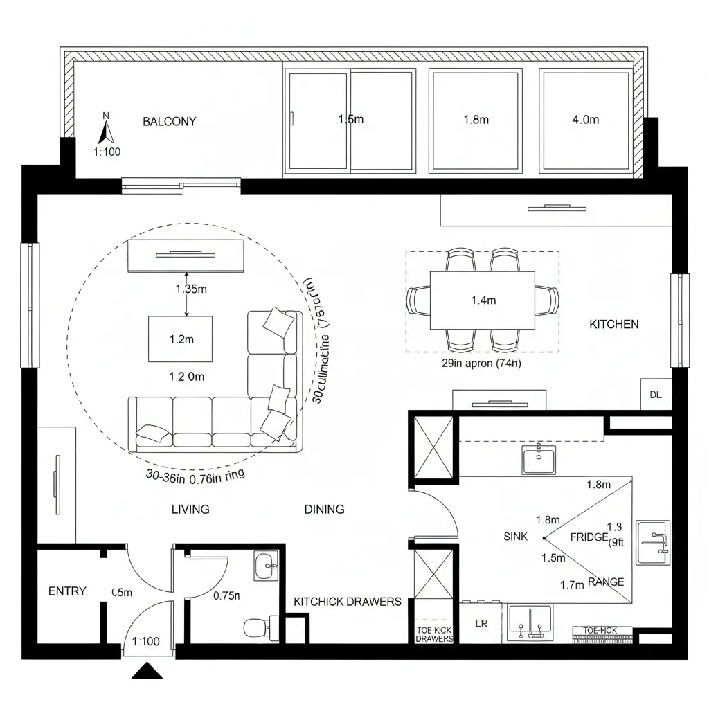 Open Living-Dining with Semi-Closed Kitchen