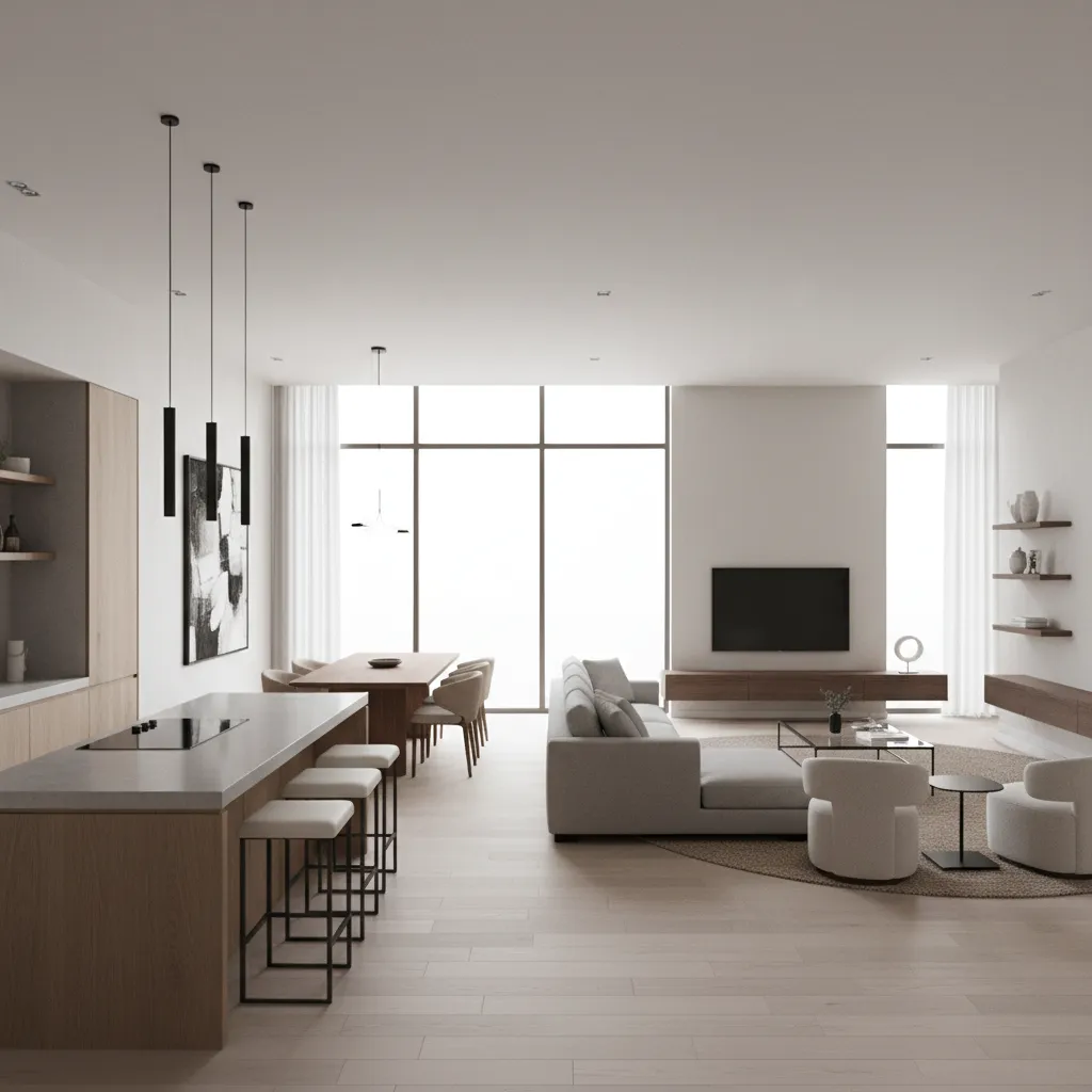 Open concept living and kitchen layout in a modern 2100 sq ft house
