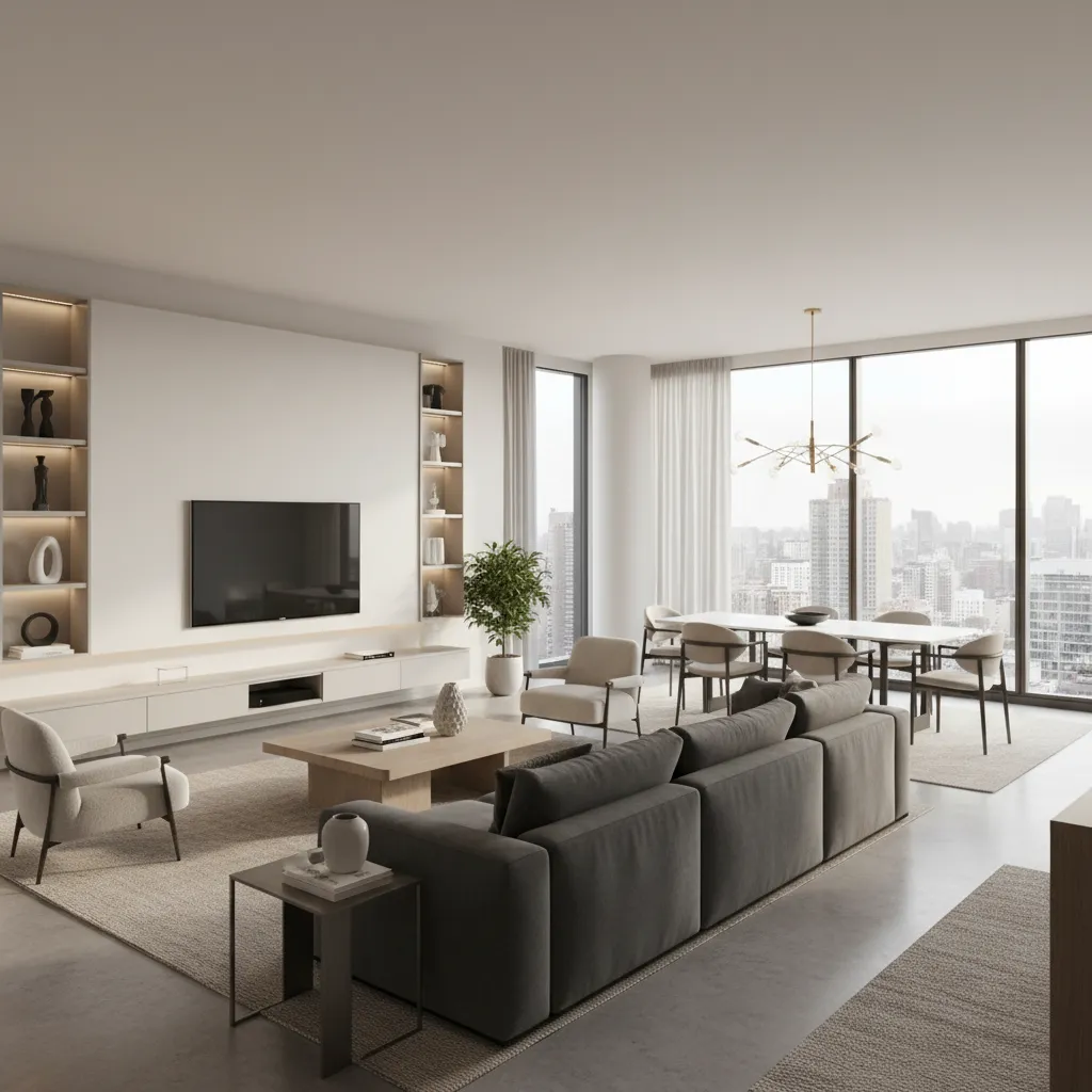 Distribución abierta contemporánea entre salón y comedor
