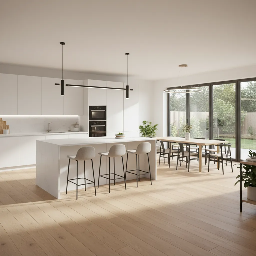 open plan kitchen dining area created from a home extension