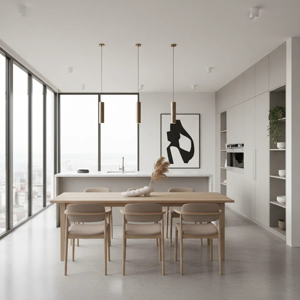 open plan kitchen and dining layout with clear zoning