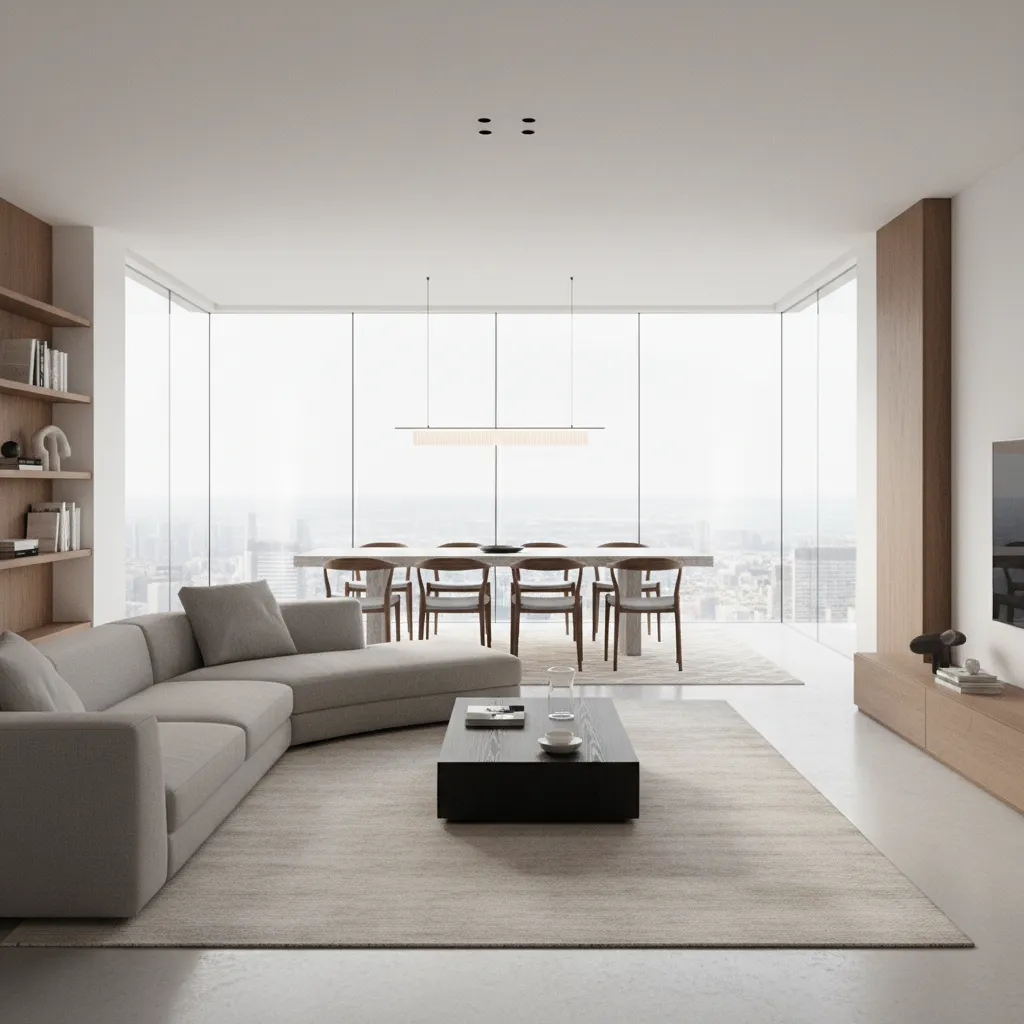 Large open plan living room and dining space showing cooling zones