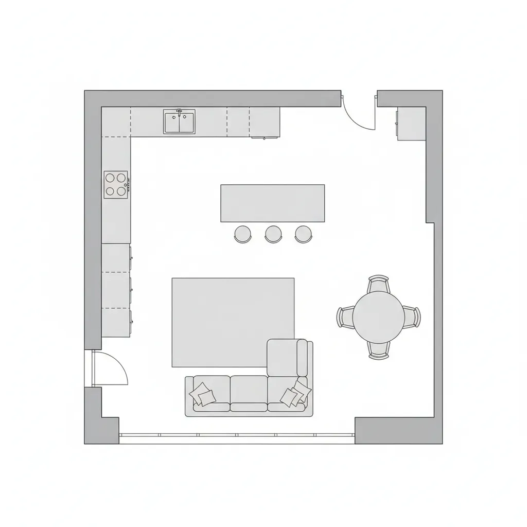 Open plan living room layout diagram created with a floor plan creator