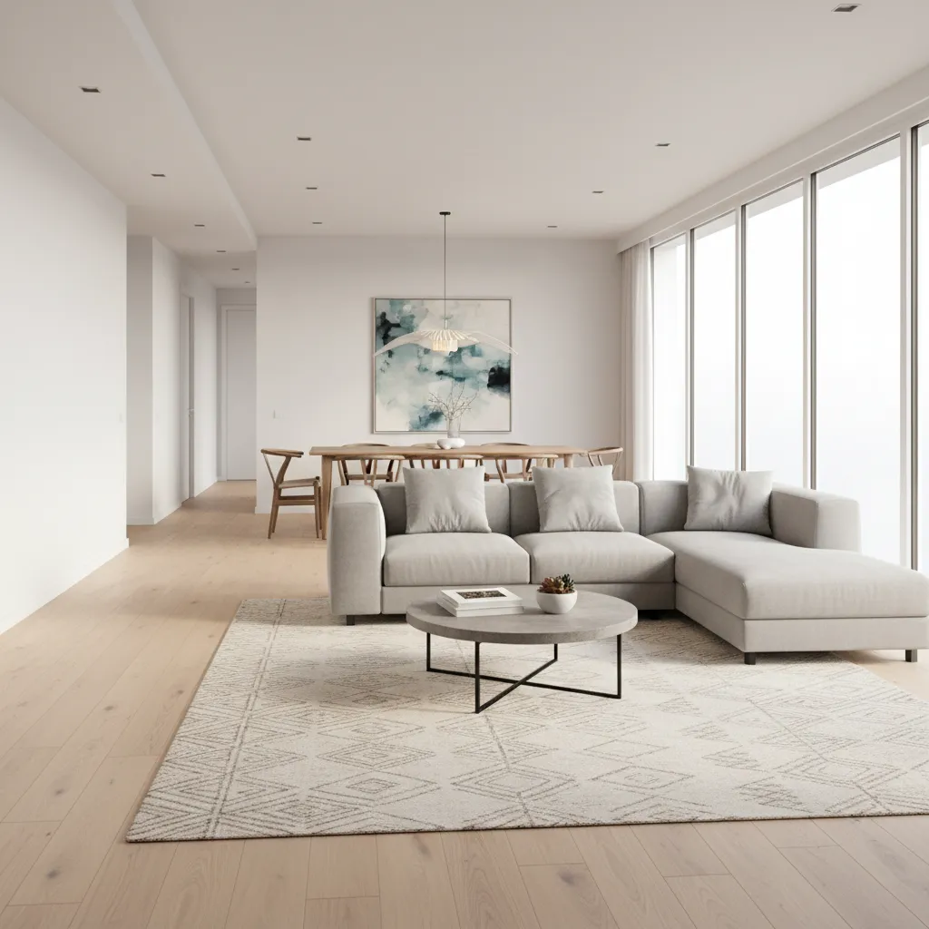 Open living room layout showing clear walking paths around seating area
