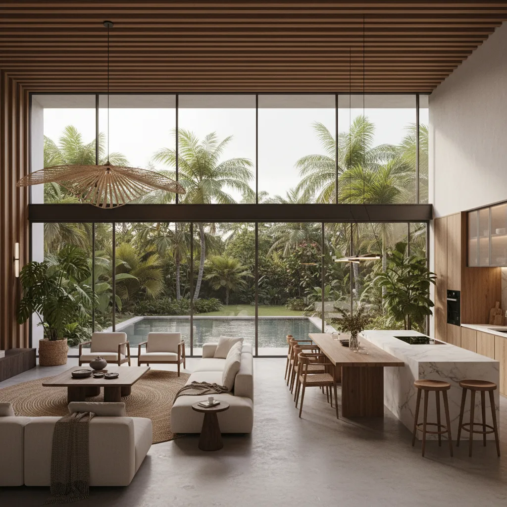 Konsep ruang terbuka pada rumah mewah satu lantai