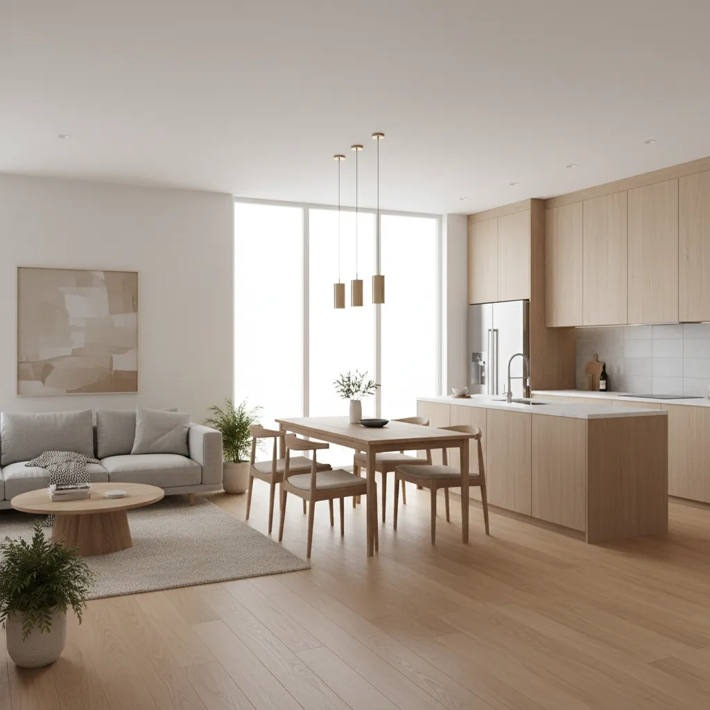 Interior rumah type 72 dengan ruang keluarga terbuka