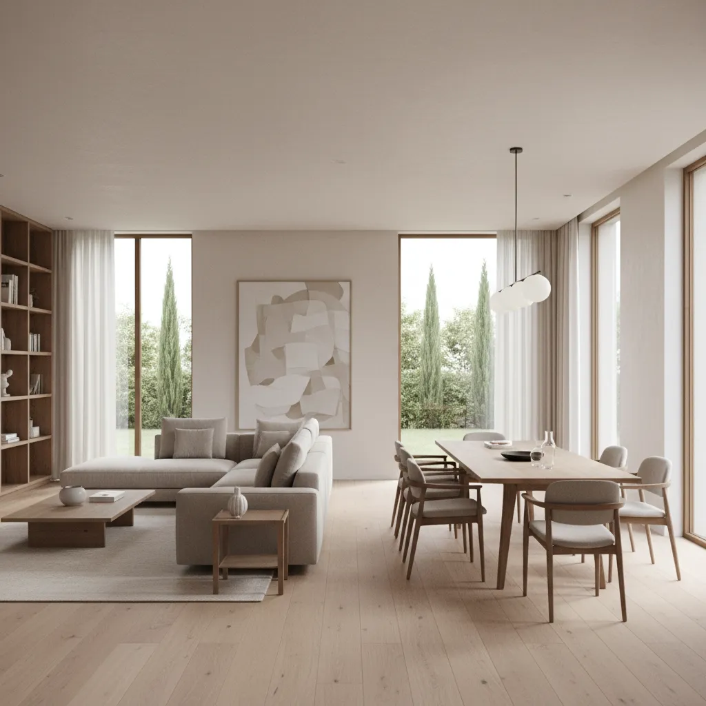 open plan living dining area showing visual continuity and spatial flow