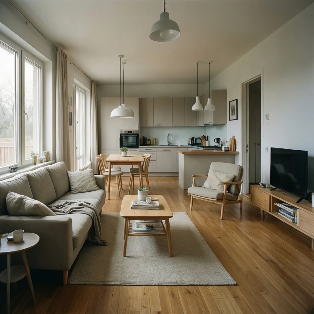 Espacio abierto con salón y cocina integrados estilo 2012