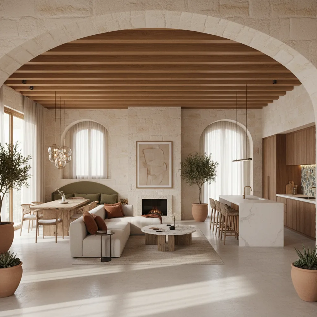 Espacio abierto de salón comedor cocina en vivienda de lujo