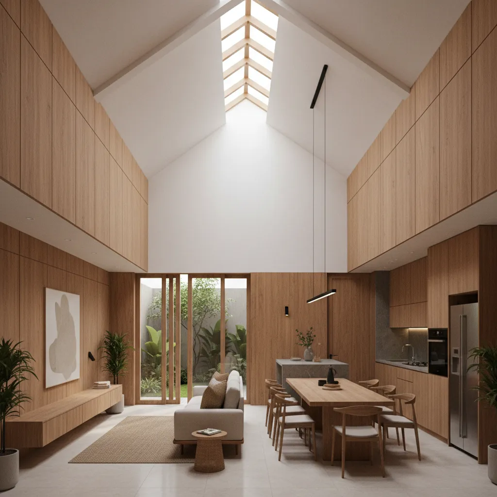 Interior rumah memanjang dengan konsep ruang terbuka