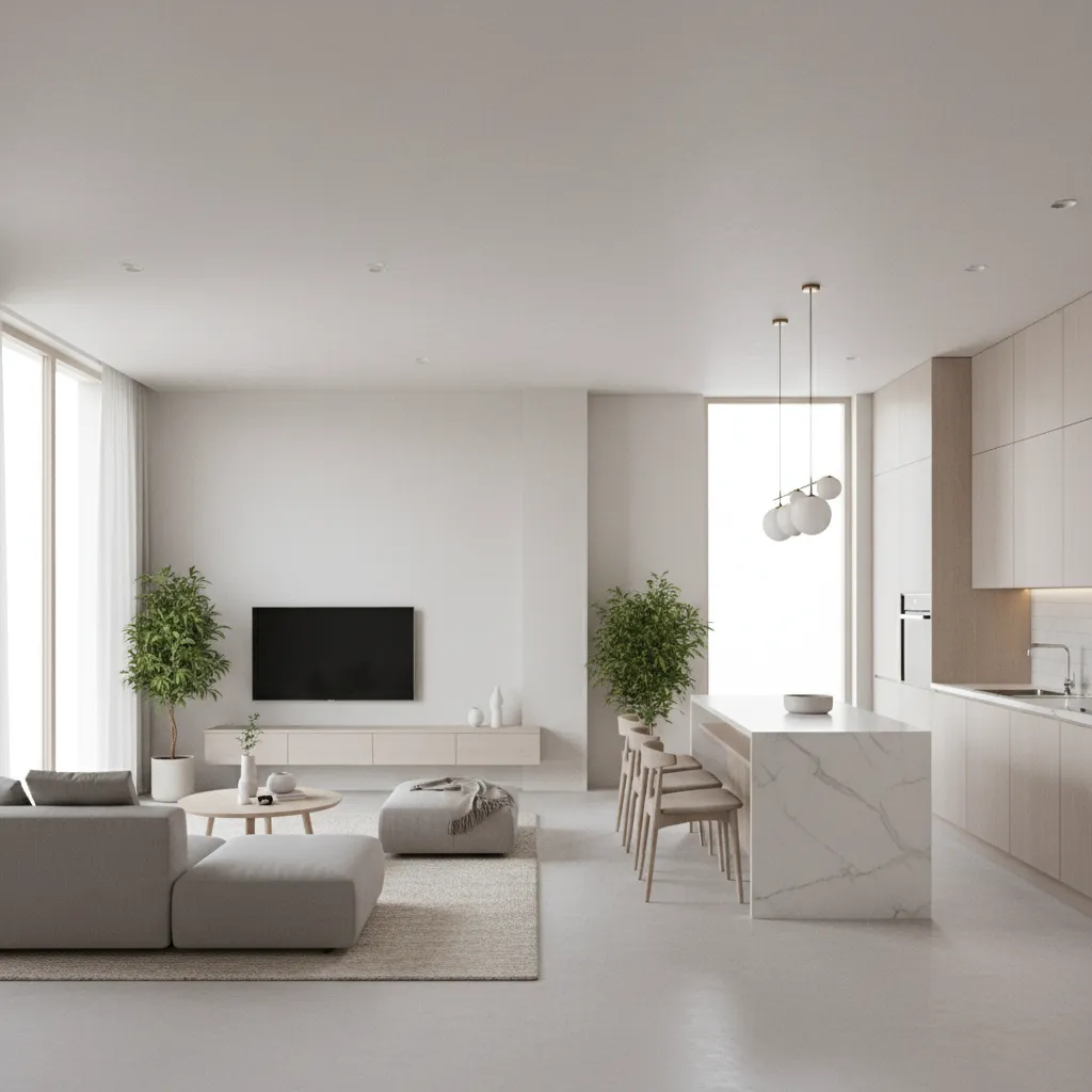 Interior ruang keluarga open space rumah type 100