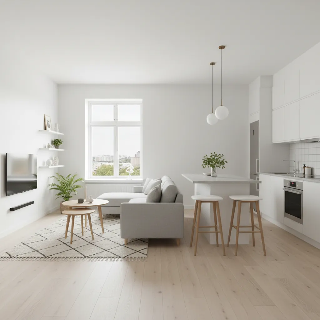 Apartamento pequeño con espacio abierto entre cocina y salón