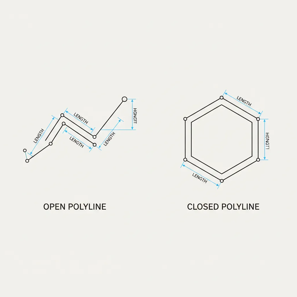 Diagram comparing open polyline and closed polyline shapes