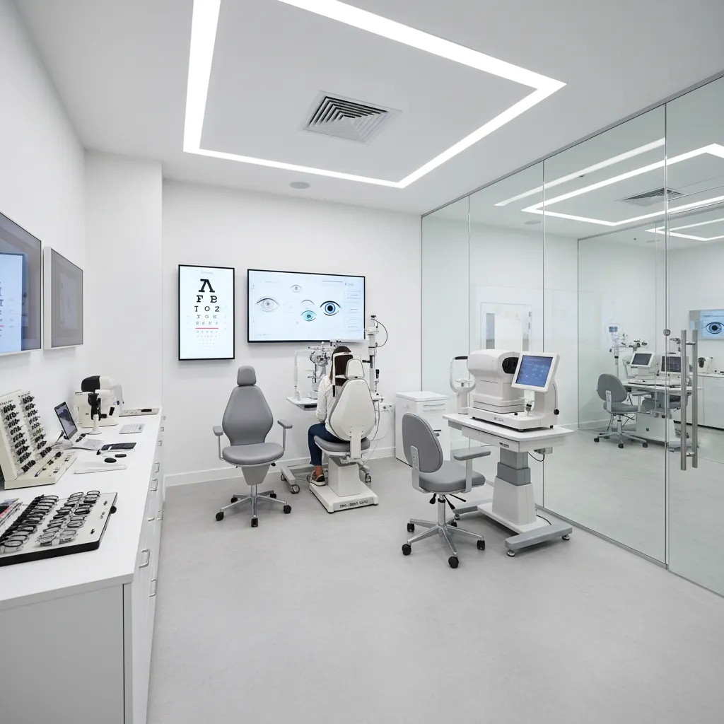 Centralized diagnostic testing area with ophthalmology equipment