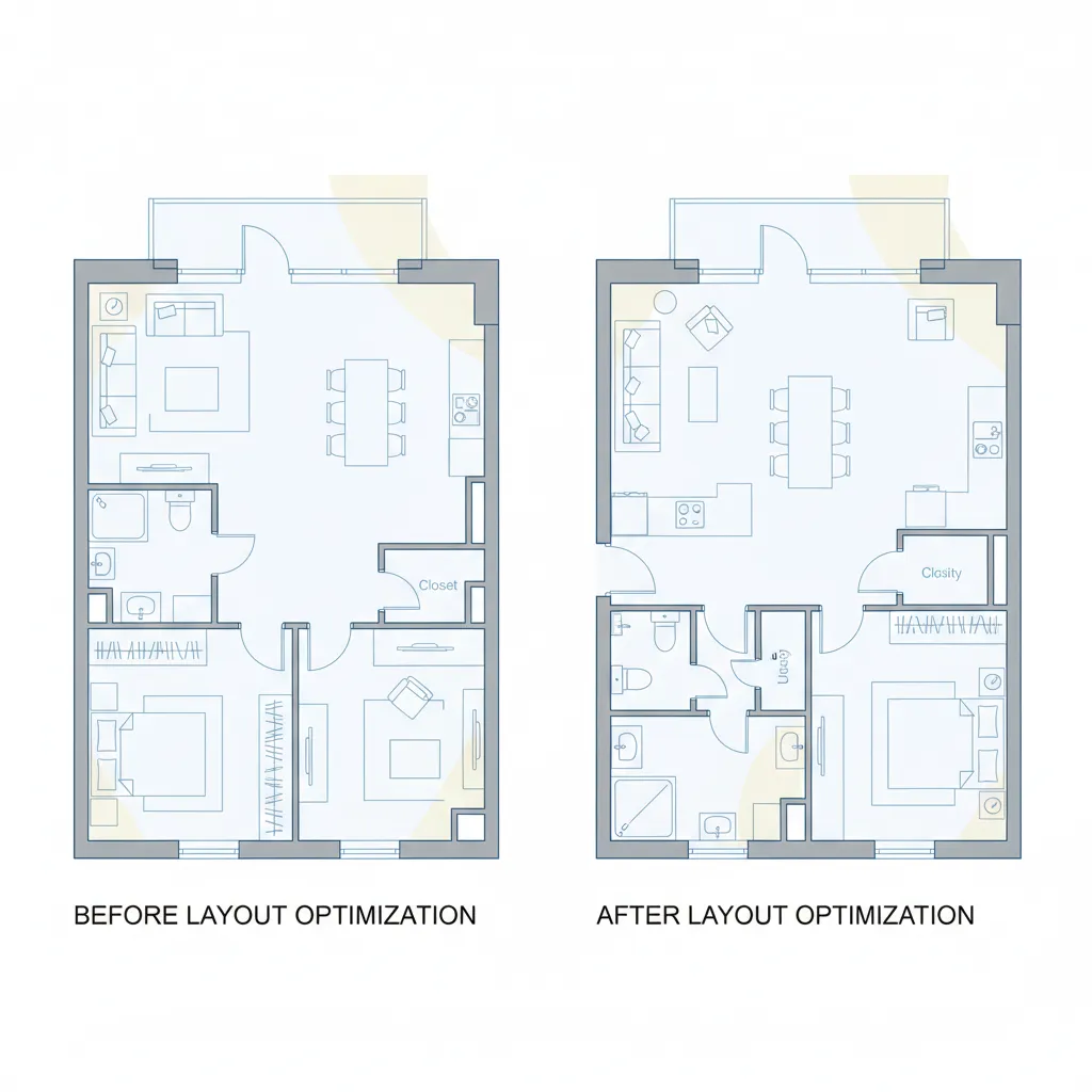 Comparación visual entre plano mal distribuido y plano optimizado