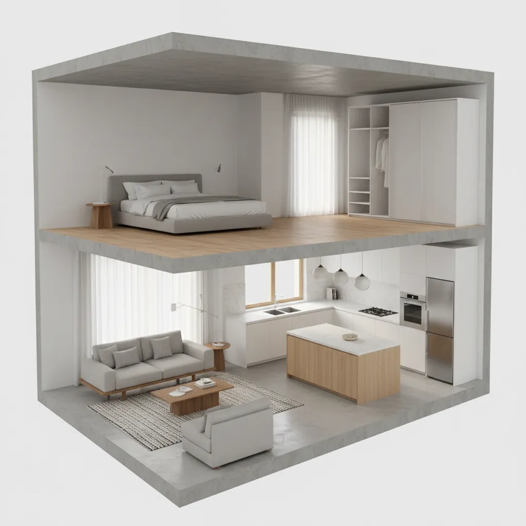 Optimized 3D house model rendered cleanly for student architecture presentation
