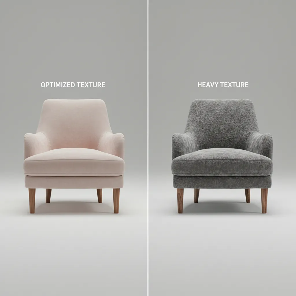 Comparison of optimized and heavy 3D textures affecting website performance