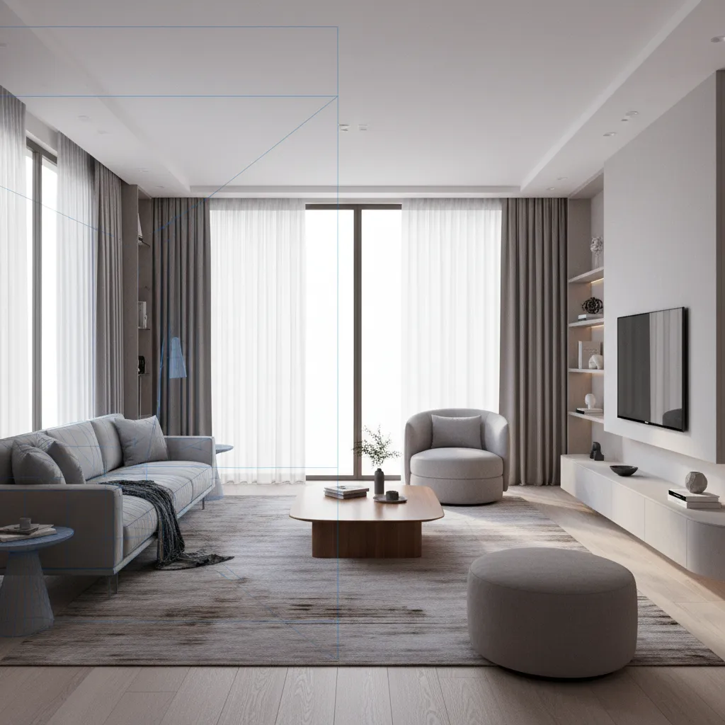 Comparison of optimized and heavy 3D geometry in architectural scene