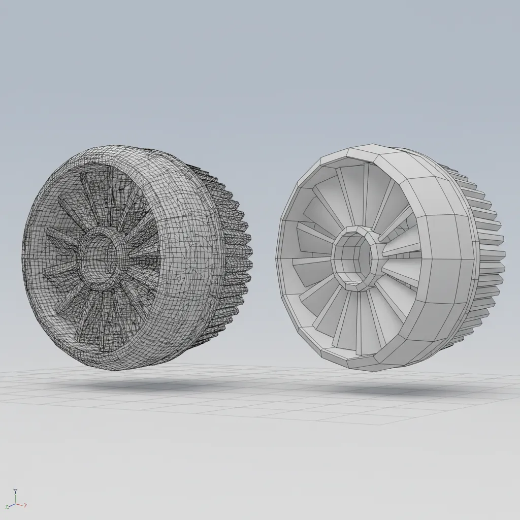 comparison of heavy CAD model versus optimized mesh for cloud rendering