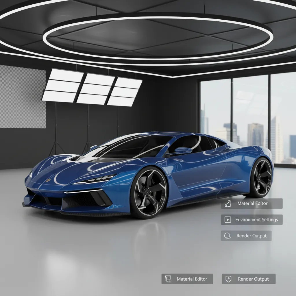 3D car model inside a rendering engine viewport showing optimized geometry