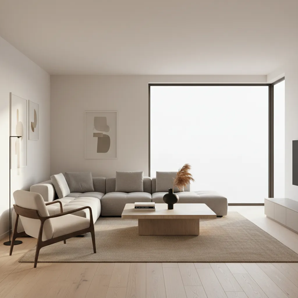 optimized furniture models in modern interior render showing simplified decor for faster performance