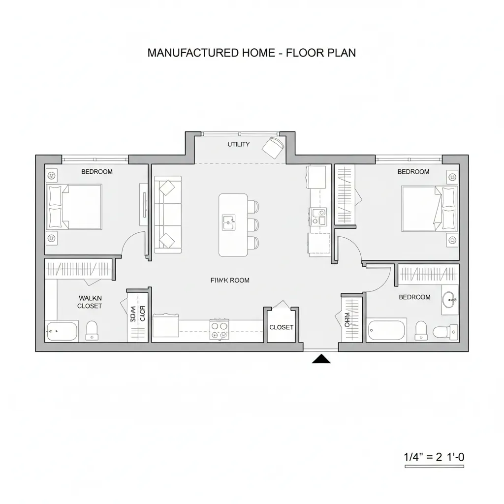 Optimized floor plan layout for a small manufactured home
