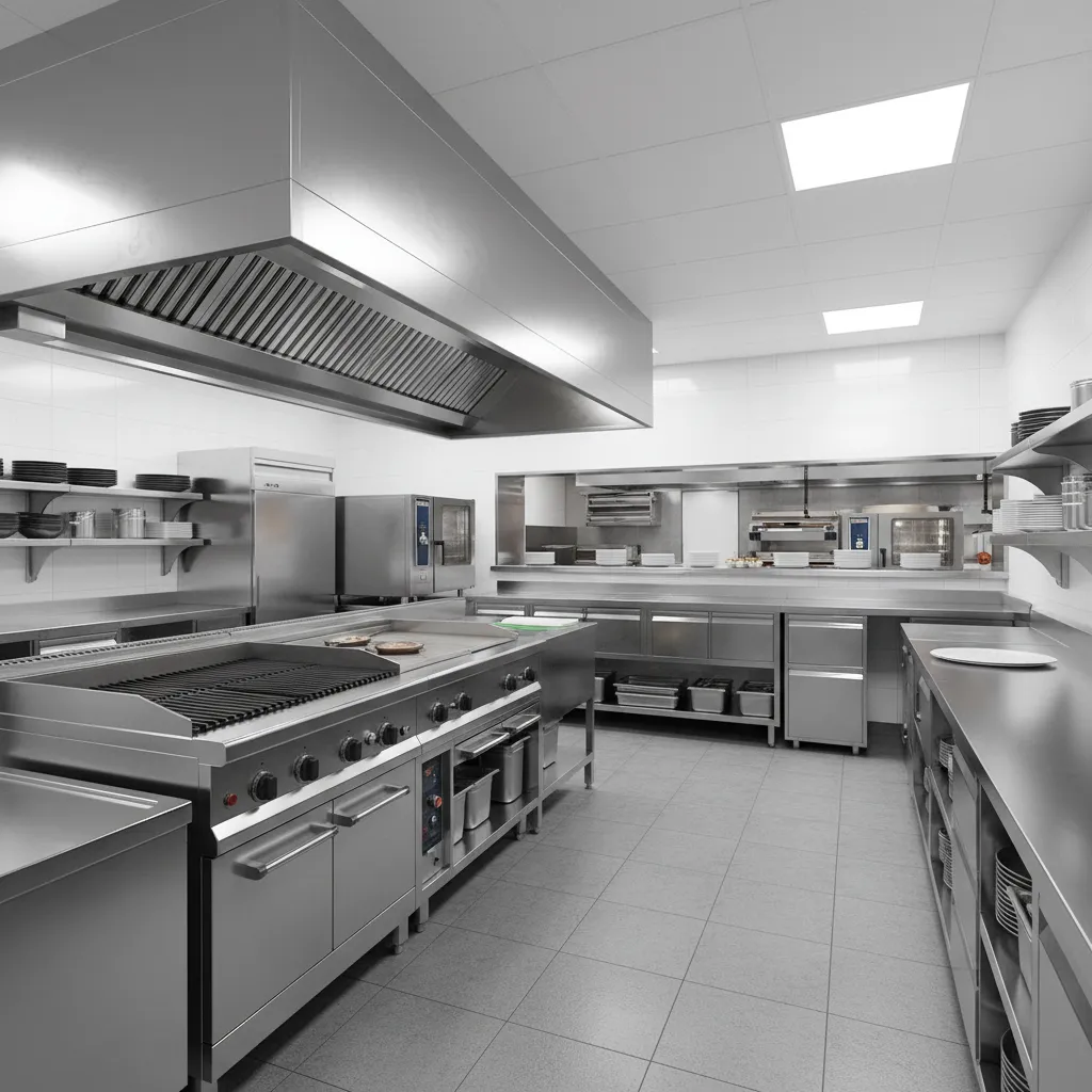 optimized restaurant kitchen layout with grill station prep station and plating pass