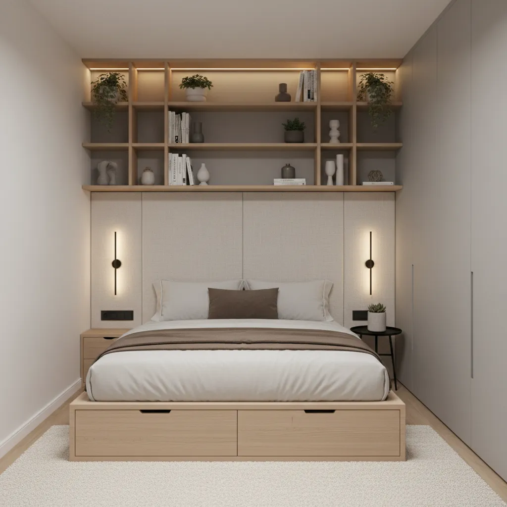 Optimized small bedroom inspired by micro apartment design principles