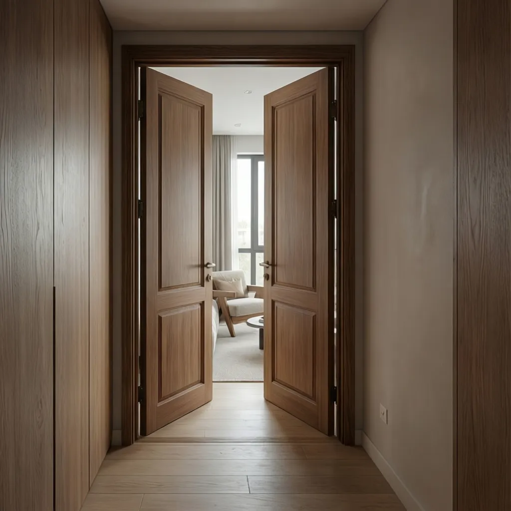 Optimized compact double door design in a small apartment entry