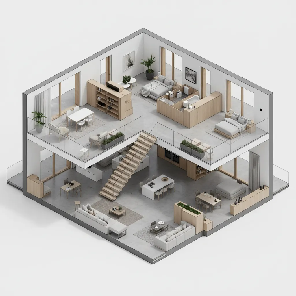optimized two story house layout showing efficient room placement and minimal hallway space