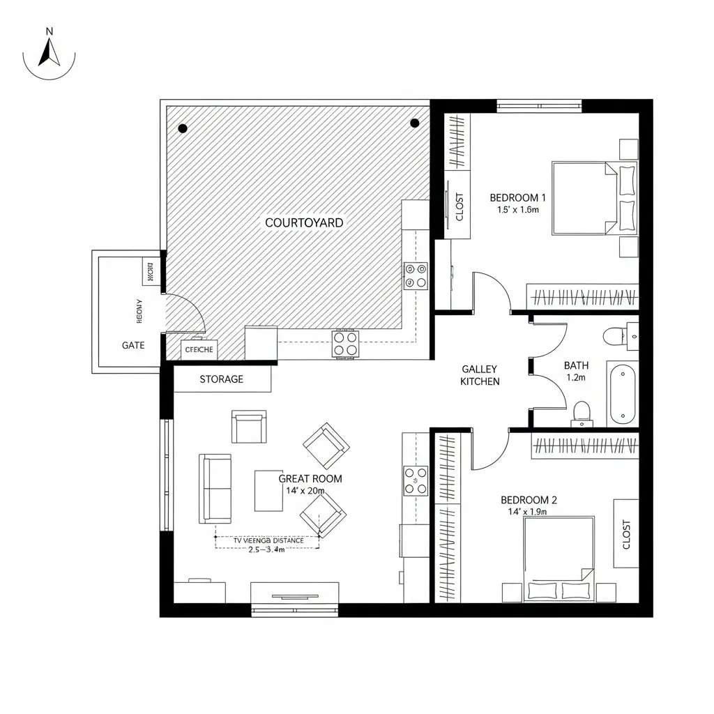 Option C: Courtyard Pocket (Approx. 1,350 sq ft; dimensioned void)