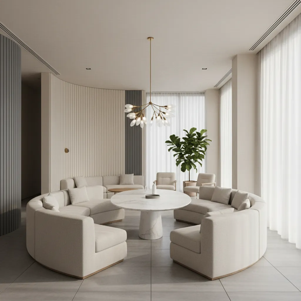 Interior contemporáneo con formas orgánicas inspiradas en Saarinen